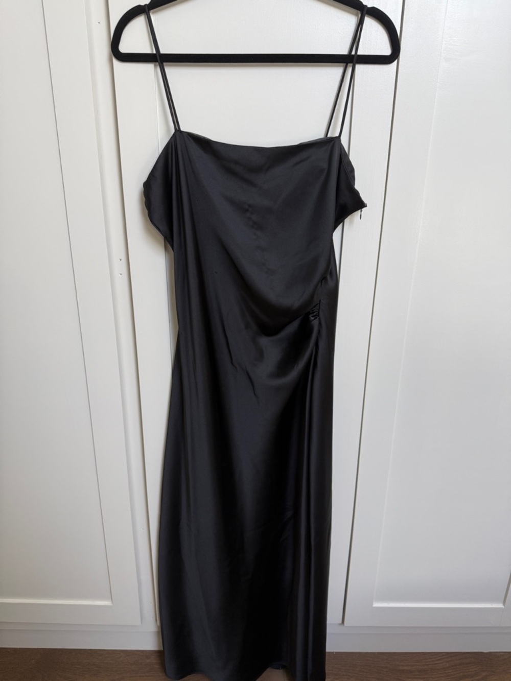 Zara Black Satin Slip Dress with Thin Straps